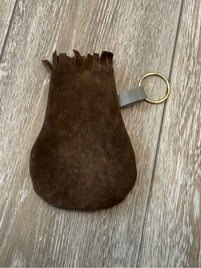 Vintage Suede Leather Pouch W Keyring for Marbles Dive Coins etc